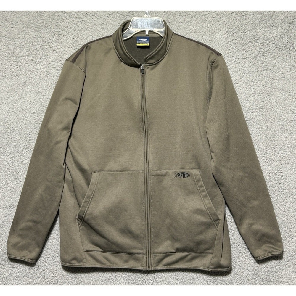 Aftco Full Zip Fleece Jacket Mid Layer Large Green Aftech Fishing Boating Casual